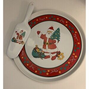 Cake Plate & Server Christmas Seasons Greetings Signature Housewares Japan 11"